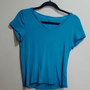 Joe Fresh Blue V-Neck Women's Top Size Large